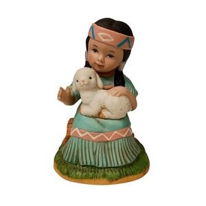 Vintage HOMCO #1428 PORCELAIN Native American Indian Child Holding Lamb Figurine